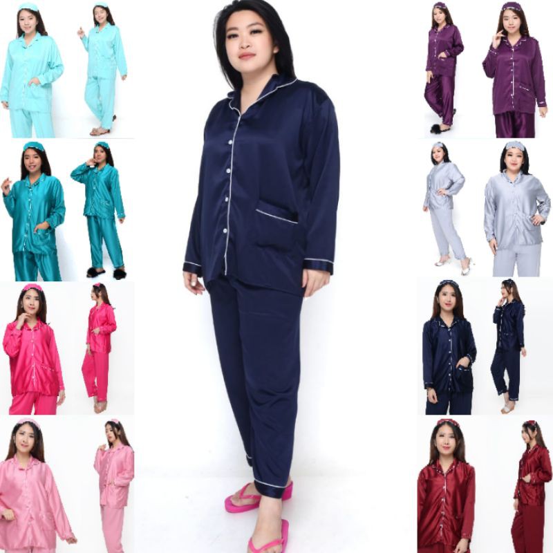 Piyama satin PP dewasa baju lengan panjang celana panjang set /stelan piama pajamas baju tidur saten