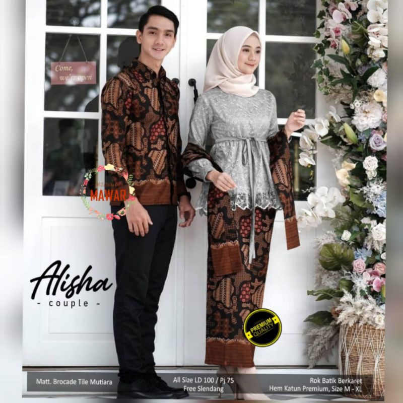 COD Batik Kebaya Couple Tunangan Couple ALISHA Tulle Mutiara / Kebaya Wisuda/ Kebaya Kondangan/ kebaya Engagement /Baju Couple murah