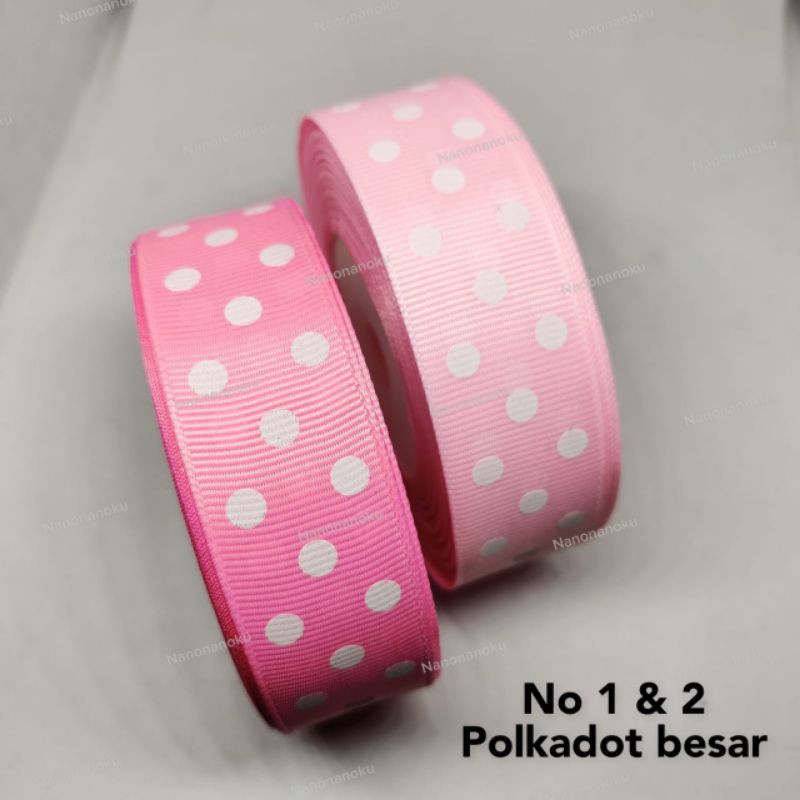 Pita Grossgrain Polkadot 1 inch /Onde 2,5 cm Salur Per Rol/Gulung Hampers Souvenir Kado