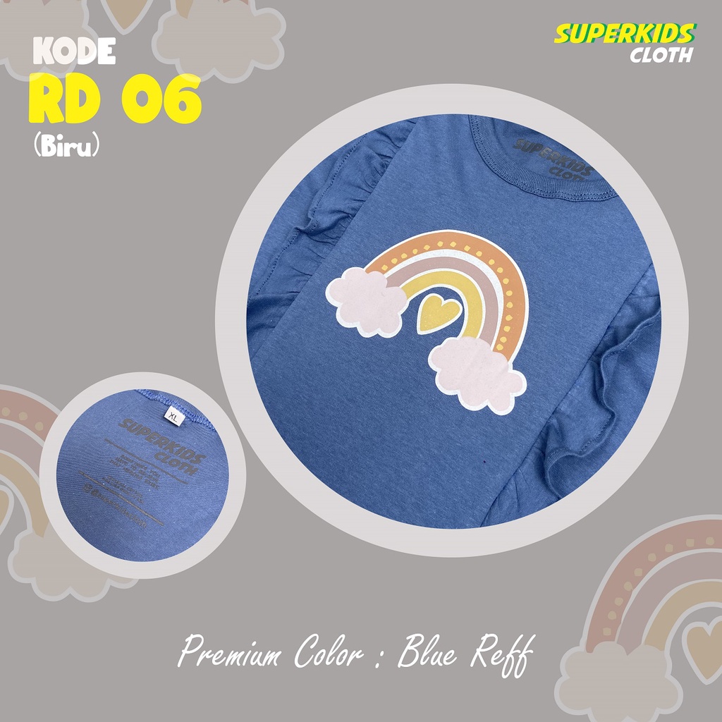 BAJU ANAK PEREMPUAN / KAOS ANAK PEREMPUAN / PAKAIAN ANAK CEWEK RAMPEL RUFFLE PELANGI KAOS ANAK CEWEK LENGAN PANJANG BRAND SUPERKSIDCLOTH 1 - 11 TAHUN