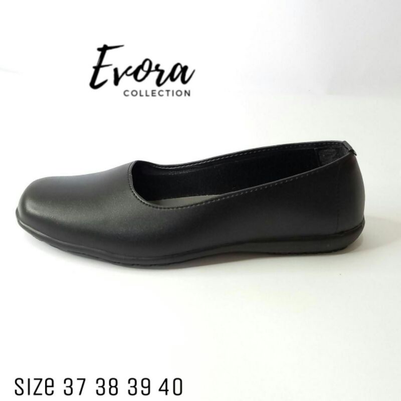 Sepatu pantofel wanita tanpa hak hitam polos sepatu formal guru kerja sepatu sekolah hitam paskibraka