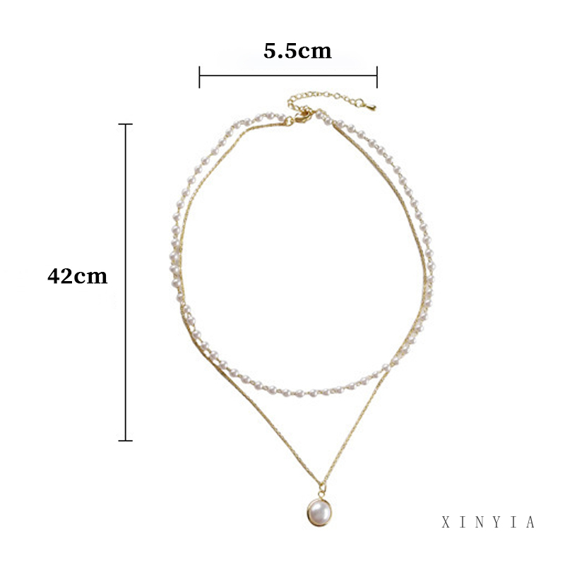 Fashion Retro Mutiara Logam Gaya Korea Kunci Kalung Multilayer Liontin Wanita Rantai Emas Kalung Perhiasan Aksesoris