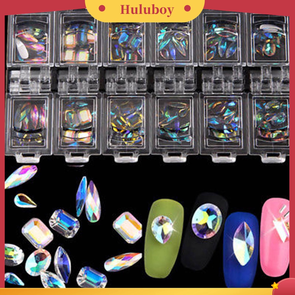 Huluboy Huluboy♡ 12 Kotak Stiker Kuku 3D Aneka Ukuran Warna Warni Untuk Nail Art