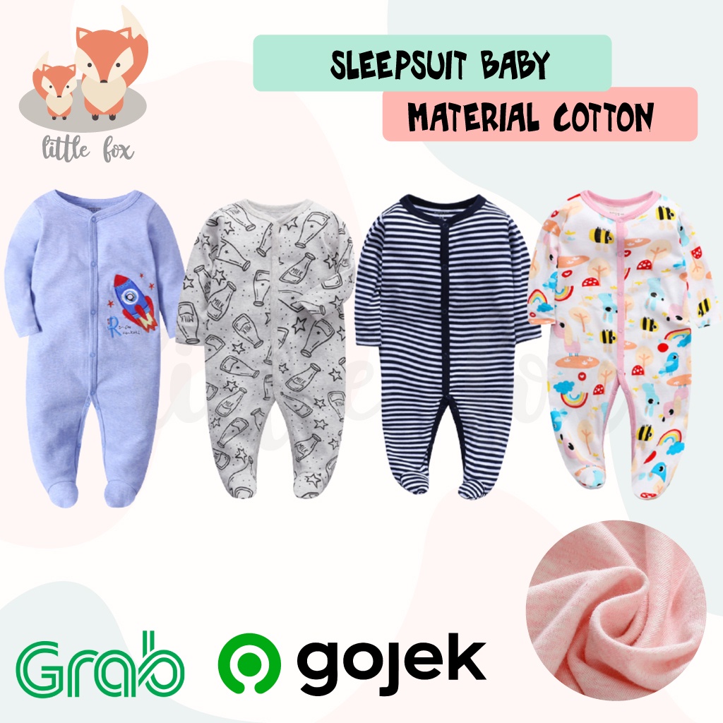 Sleepsuit Baby / Jumpsuit Baby Panjang / Baju Tidur Bayi Motif Lucu Premium Katun 100%