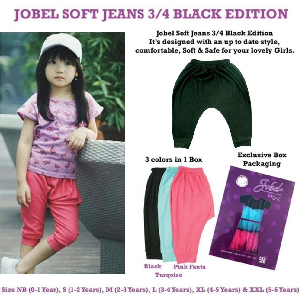 Jobel Soft Jeans 3/4 Black edition Girl 3pcs Celana Pendek Anak Perempuan