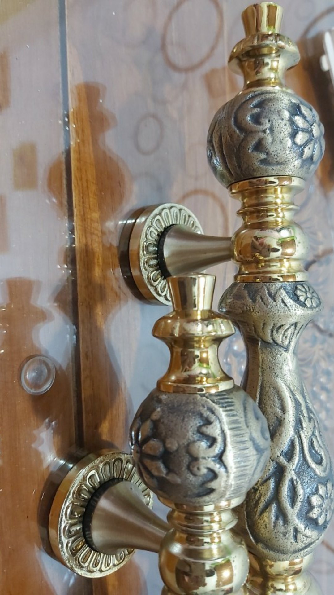 2 Pcs Handle Pintu Kuningan Ukir Antik Gold