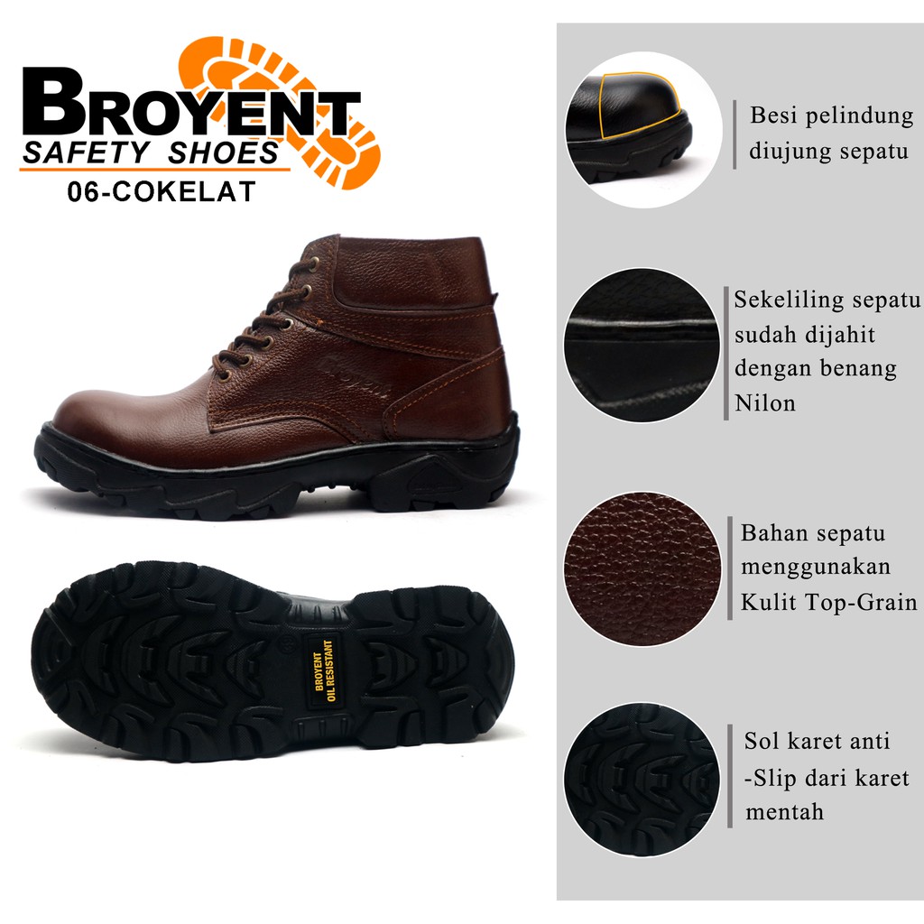 Sepatu Safety Pria Boots Tali Kulit Sapi High Quality 06