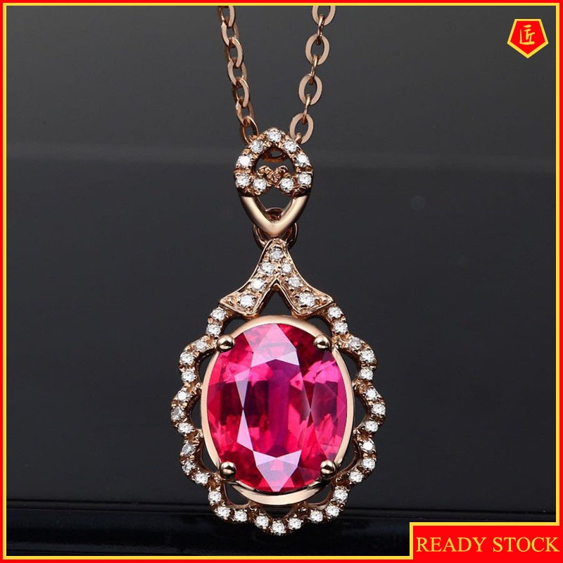 [Ready Stock]Fashion Hollowed-out Inlaid Colored Gemstone Pendant Necklace