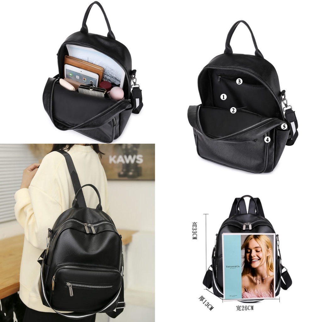 TAS RANSEL KULIT WANITA IMPORT BACKPACK HITAM RACHETA TA492B5 GENDONG PUNGGUNG SEKOLAH KULIAH KERJA KOREA PREMIUM BRANDED REMAJA KEKINIAN BATAM