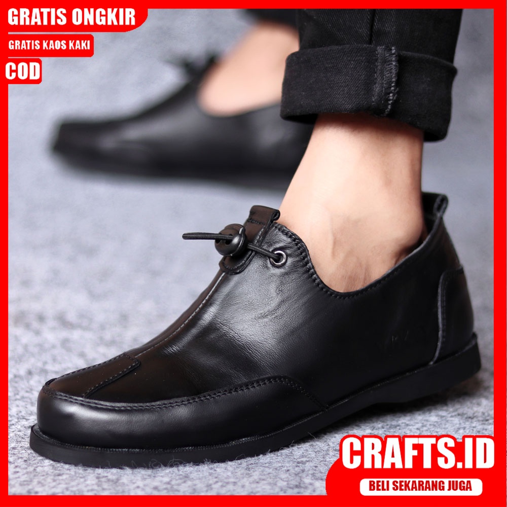 CRAFTS X OYA Sepatu Kasual Pria Sepatu Pria Casual Kerja Cowok/Cowo Sepatu Kulit Asli Sepatu Kantor Semi Formal Kuliah Gaya Santai Kekinian Murah Terlaris