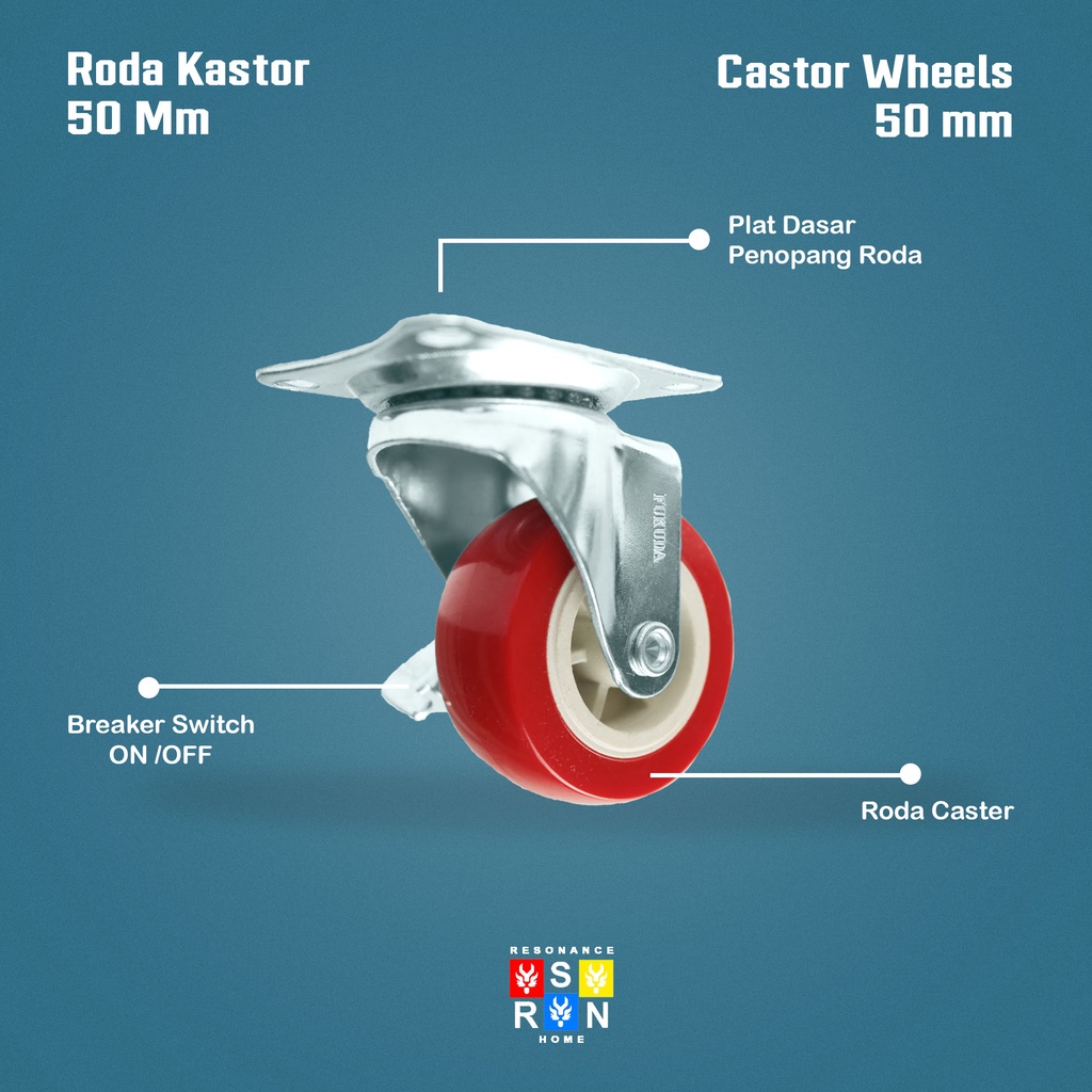 Roda Caster Plus Rem 50mm / Kaki Roda Etalase Troli Resonance Home