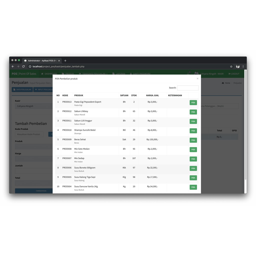 Aplikasi Web Sistem Informasi Penjualan Kasir Point Of Sales (POS) PHP MySQLi &amp; Ajax