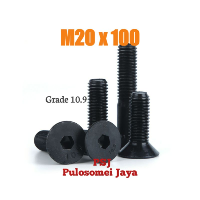 Baut JF L Baja M20 x 100 / Baut Verseng Baja M20 x 100 / Grade 10.9