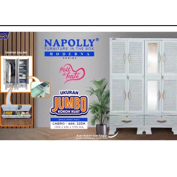 LEMARI PAKAIAN NAPOLLY JUMBO CABRO 466.22DK |LEMARI NAPOLLY 4 PINTU