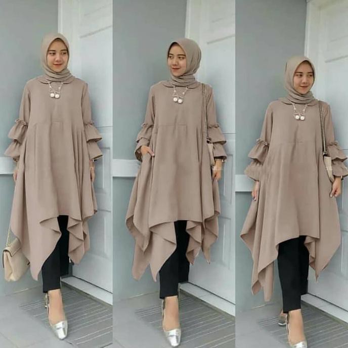 KLOA3 LUPITA LONG TUNIK / BLOUSE MUSLIM / TUNIK WANITA - KUNING CANTIK MURAH