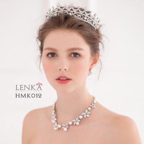 Paket Crown Kalung Anting Crystal Aksesoris Royal Pengantin Lenka - HMK012