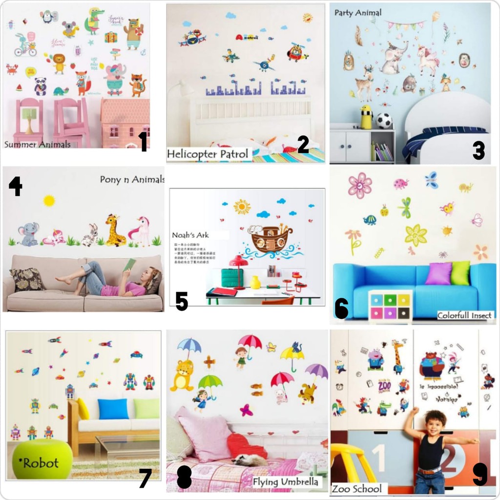 Wallsticker Dinding Sticker Ukuran 50x70 Motif Kartun Anak-anak Hiasan Kamar Anak