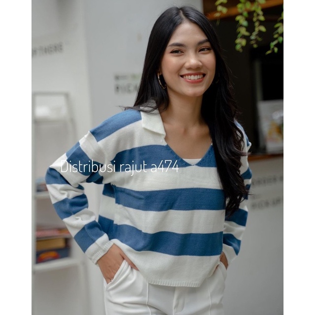 SWEATER RAJUT CROP LADY BLASTER KERAH PREMIUM ATASAN WANITA