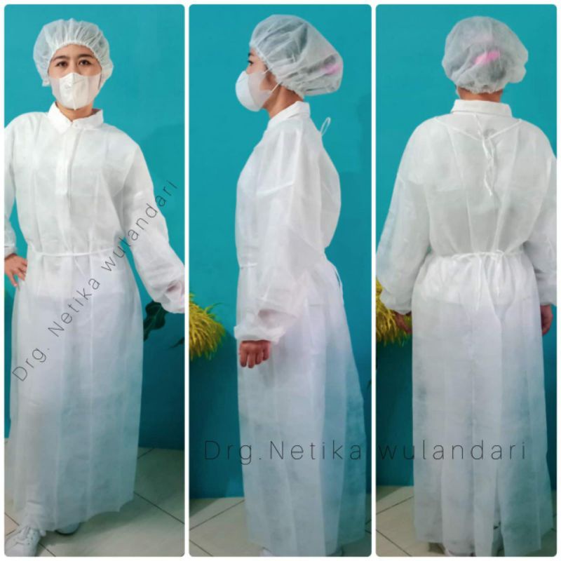 APD murah Gown disposable panjang 35gsm (1 set dengan nursecap)