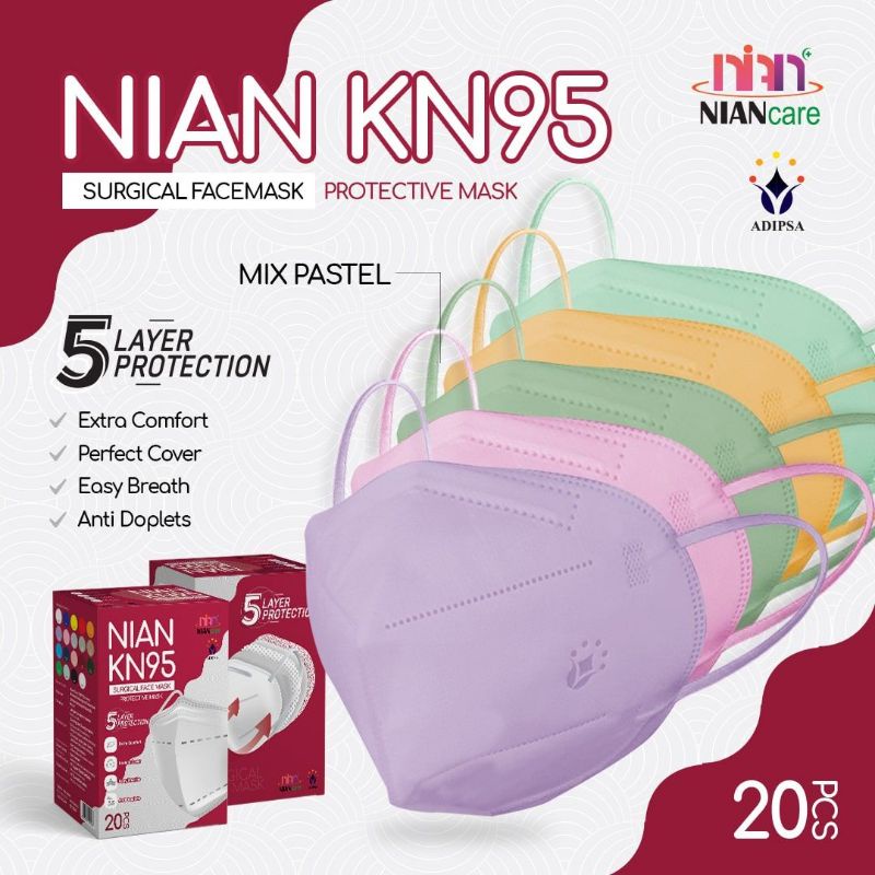 Masker Medis KN95 / Nian Care KN95 5 PLY isi 20 - MIX PASTEL