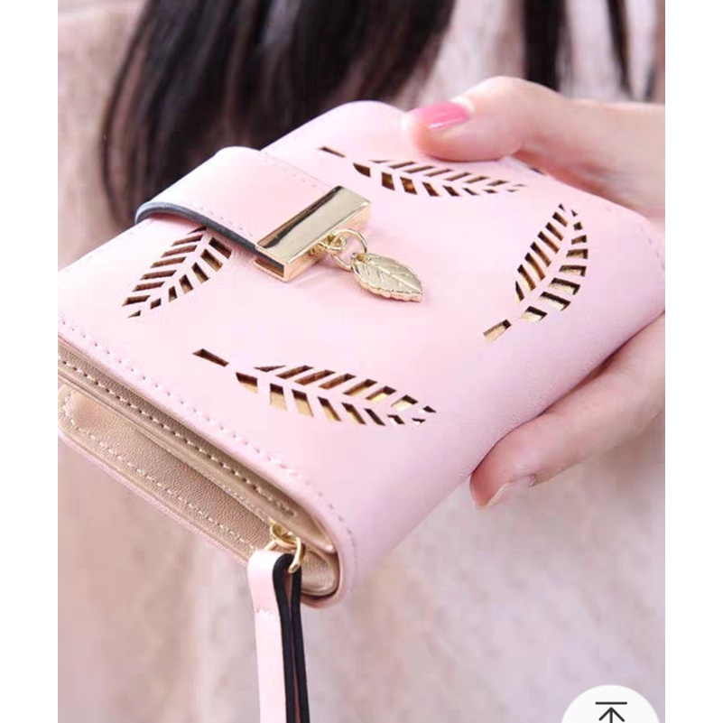 Serenity Dompet Wanita / Terbaru 2023 / Dompet Lipat Mini Wanita / Fashion Import Korea Leaf Pattern / Motif Daun emas - 174