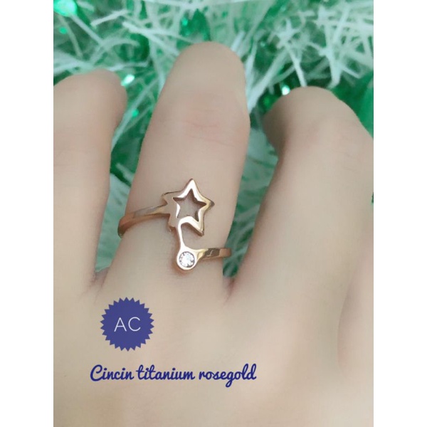 [Titanium] Cincin wanita titanium motif bintang emas rose cincin bintang titanium anti karat 070721