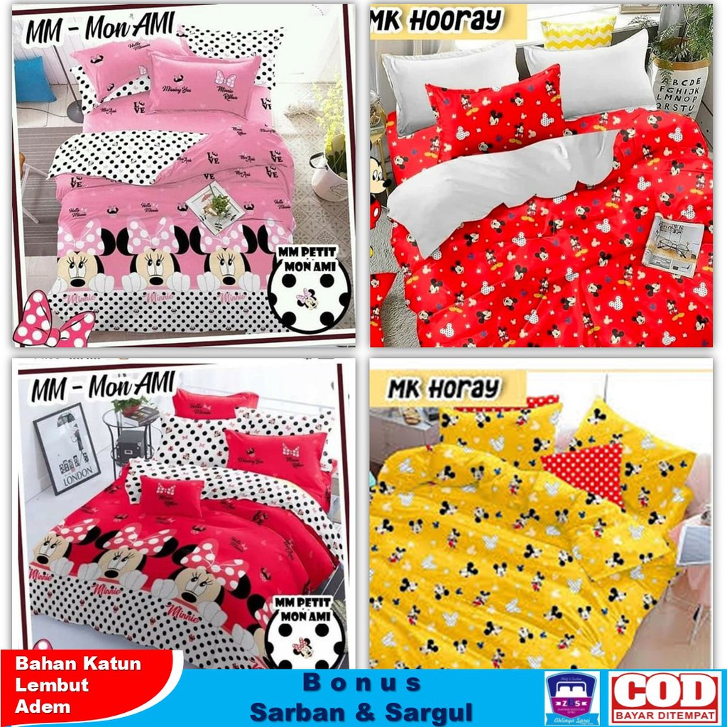 Seprai Homemade Motif Mickey Mouse Minnie Perlengkapan Kamar Tidur Bahan Katun Sarung Bantal Murah