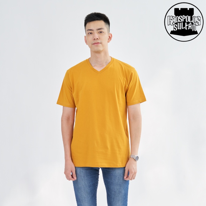 KAOS POLOS VNECK COTTON COMBED 30S KERAH VNECK LENGAN PENDEK MUSTARD