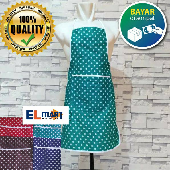 Elmart Apron Celemek Masak Kain Cotton Katun Polkadot Dewasa Panjang