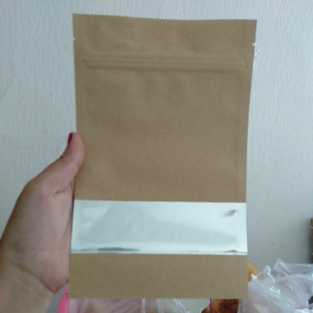 @25pcs Standing Pouch Kraft Alufoil Window + Zipper 14 X 22 Cm