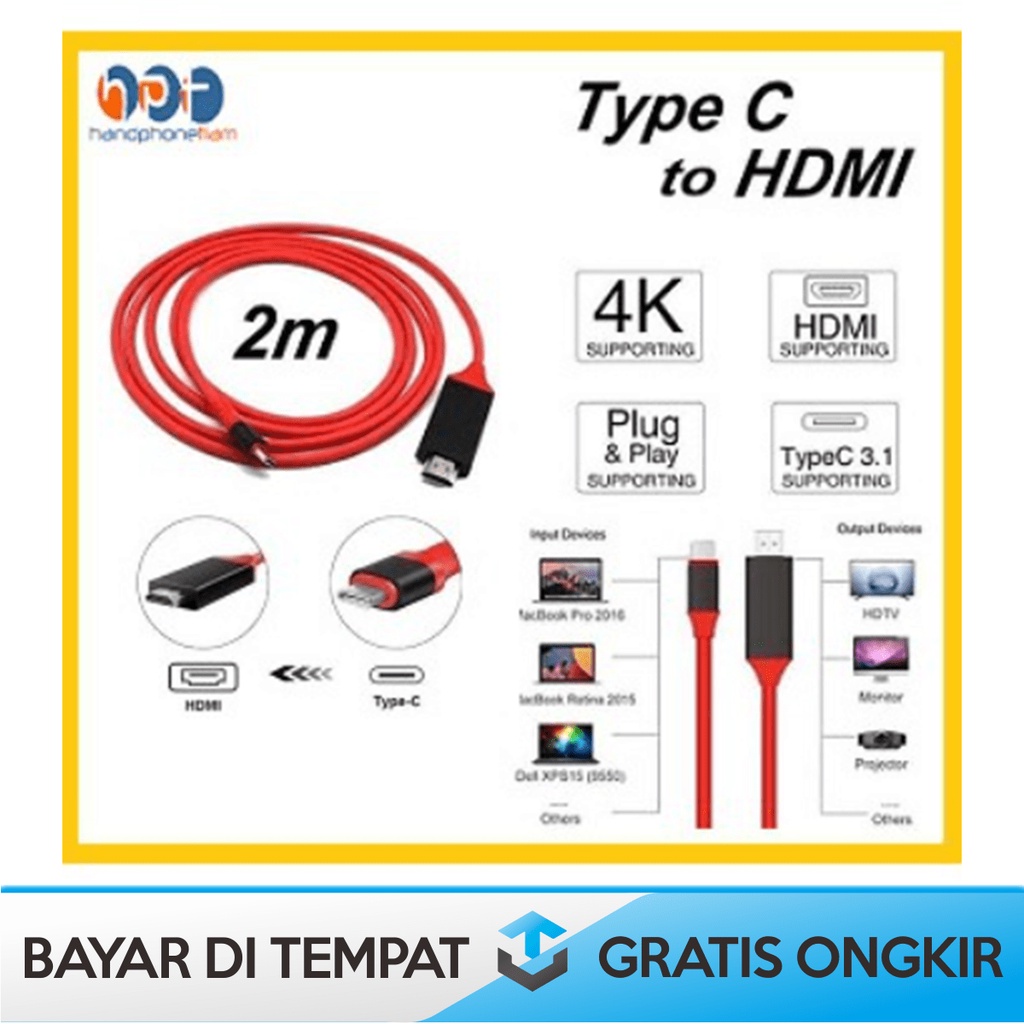KABEL TYPE C TO HDMI CONVERTER FSU SUPPORT 4K VIDEO DENGAN PANJANG 2m