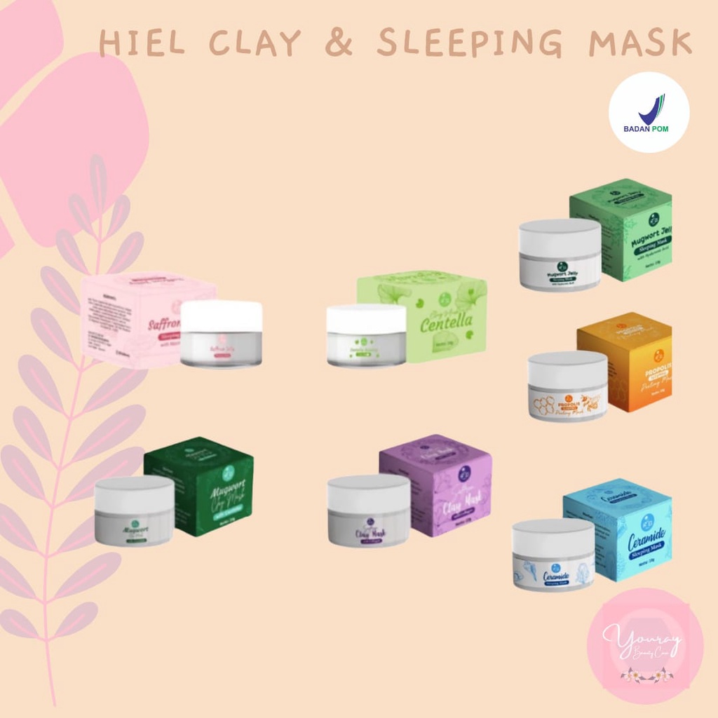 HIEL BEAUTY SLEEPING MASK CLAY MASK SAFFRON CENTTELA CEREMIDE PROPOLIS 10gr BPOM/SLEEPING MASK SAFFR
