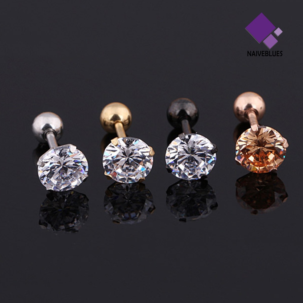 1pc Anting Stud Cubic Zirconia Bahan Titanium Untuk Unisex