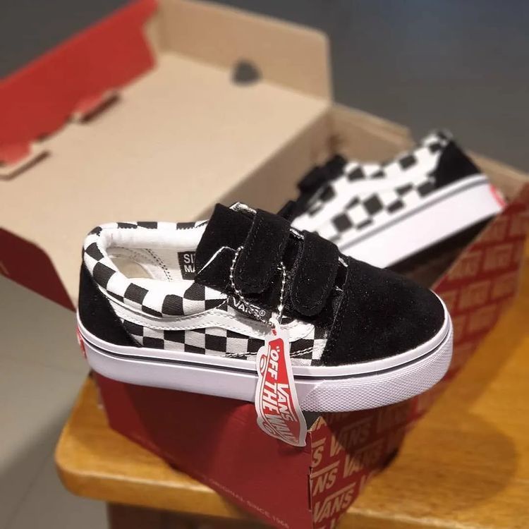 sepatu vans anak perekat motif catur size21-35 sepatu tanpa tali