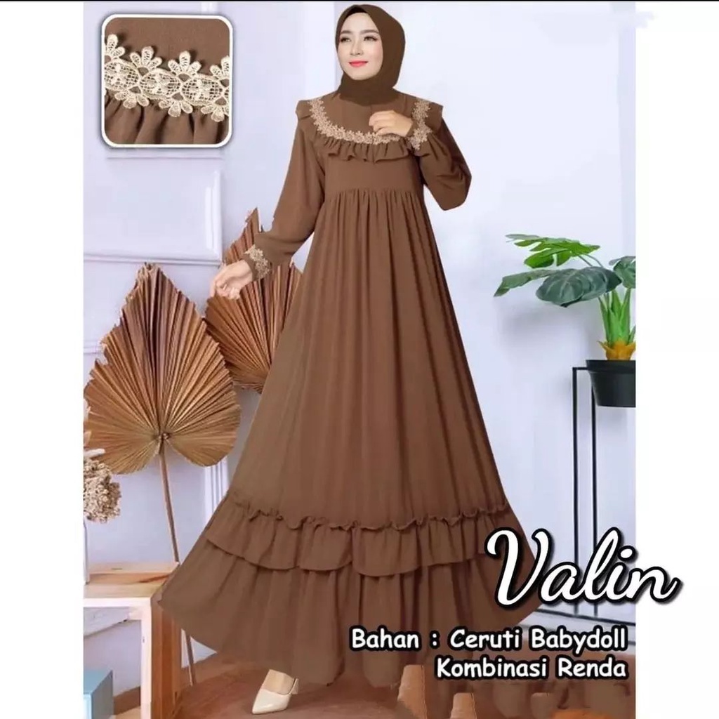 Gamis Ceruty Peremium Valin Dress Gamis Pesta Mewah Elegan Gamis Kondangan Modern Long Dress Muslim Baju Wanita Jumbo