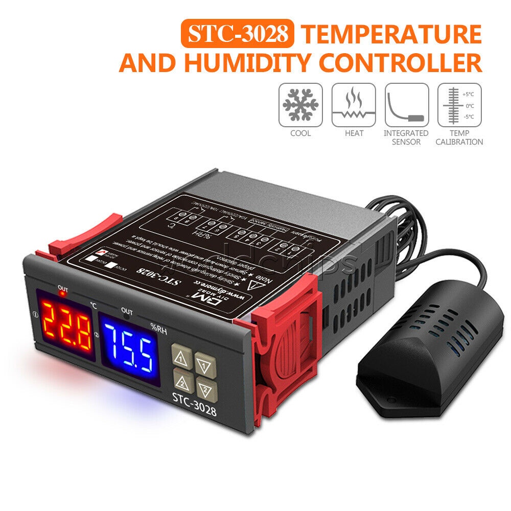 STC3028 Digital Dual LED Temperature Humidity Controller Thermostat Termostat Sensor Suhu Kelembaban STC-3028