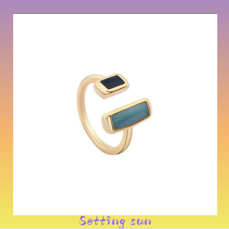 Port style Color contrast Ring female personality modern stylish geometry Opening ring originality fashion Index finger ring cincin wanita Cincin Jari Model Terbuka Dapat Disesuaikan Gaya Retro TN