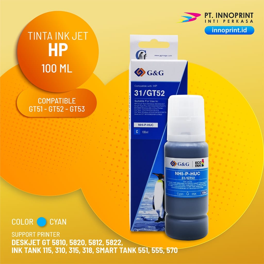 Tinta Printer HP G&amp;G Original/ Untuk HP GT51 GT52 GT53 HP Ink Tank 115/310/315/318/319 Deskjet GT 5810/5820/5812/5822