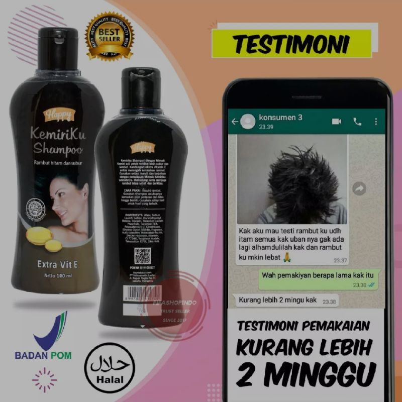 [PAKET HEMAT] HAPPY KEMIRIKU Shampoo + Minyak Penghilang Uban 100% Original Halal+BPOM - Shampoo+Minyak Rambut (100ml+100ml) - Penumbuh Rambut Botak - Perawatan Rambut Rusak Bercabang