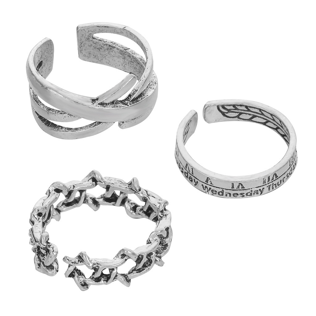 Fancyqube 3pcs / Set Cincin Perak Dapat Disesuaikan Gaya Punk Hip-Hop Korea Untuk Pria Dan Wanita