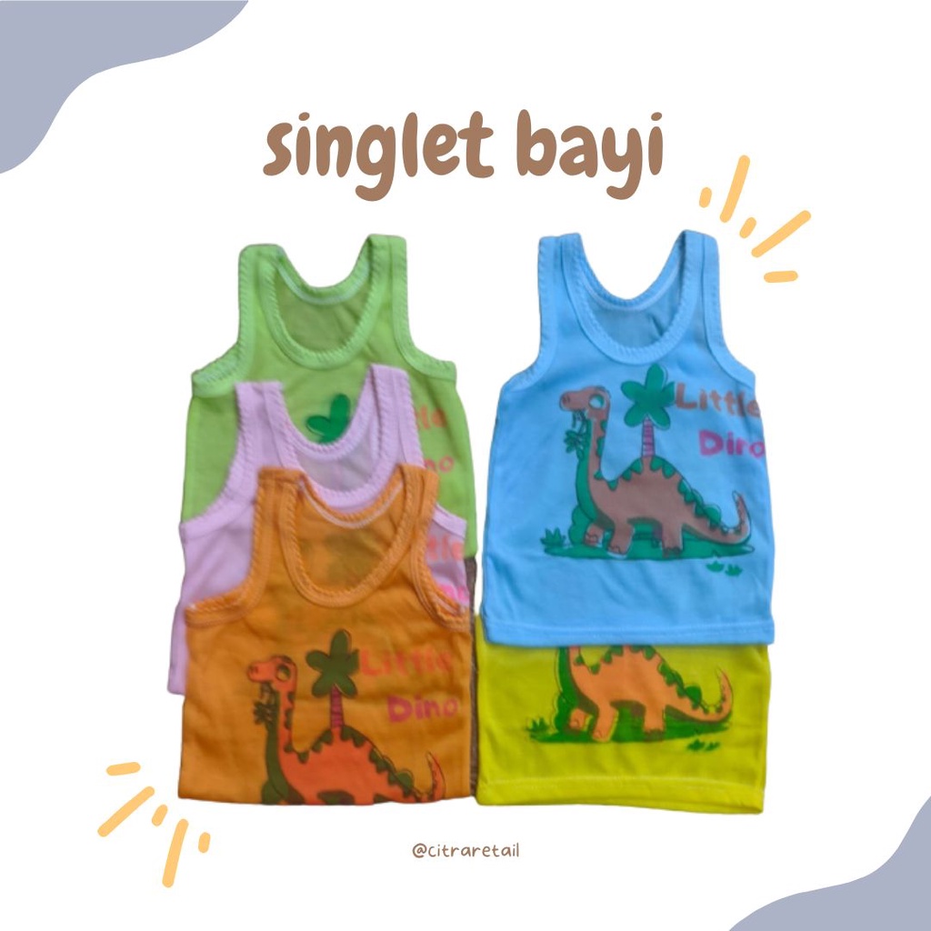 Kaos Dalam Anak Singlet Anak Bayi Newborn Warna Warni SWEET CHILD Motif Dino Cewek Cowok