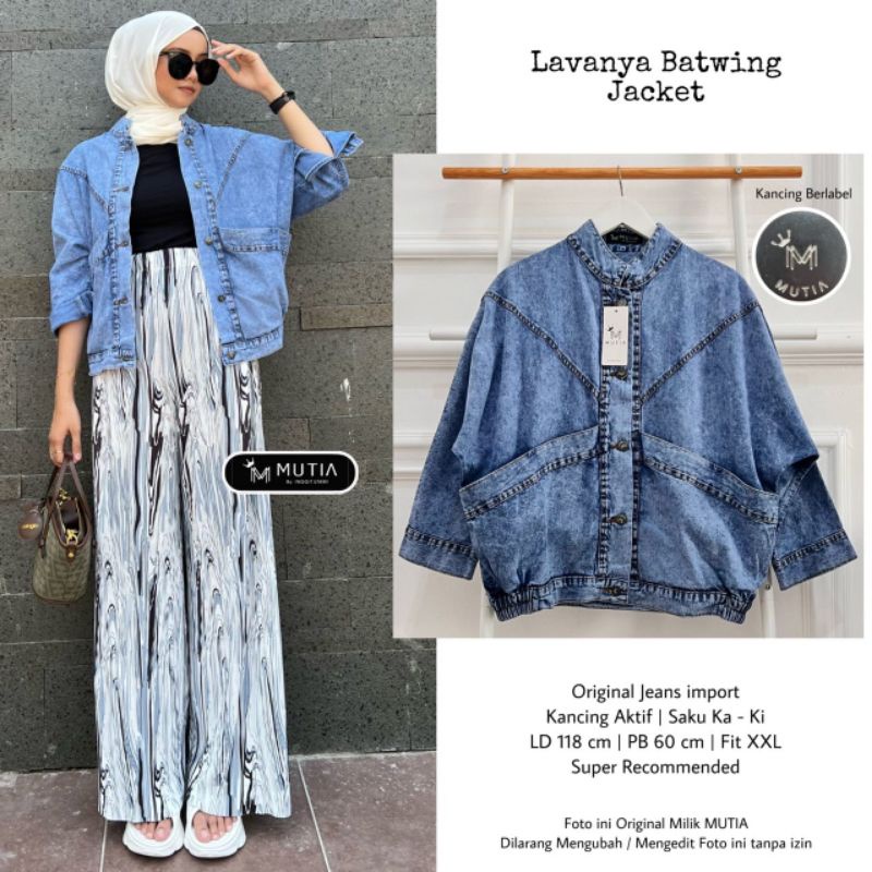 LAVANYA BATWING JACKET BY MUTIA / JAKET JEANS WANITA MUSLIMAH / Jeans import premium