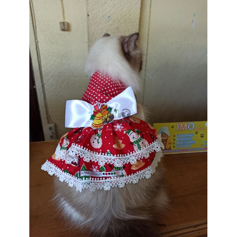 Baju kucing tema natal dress kemeja