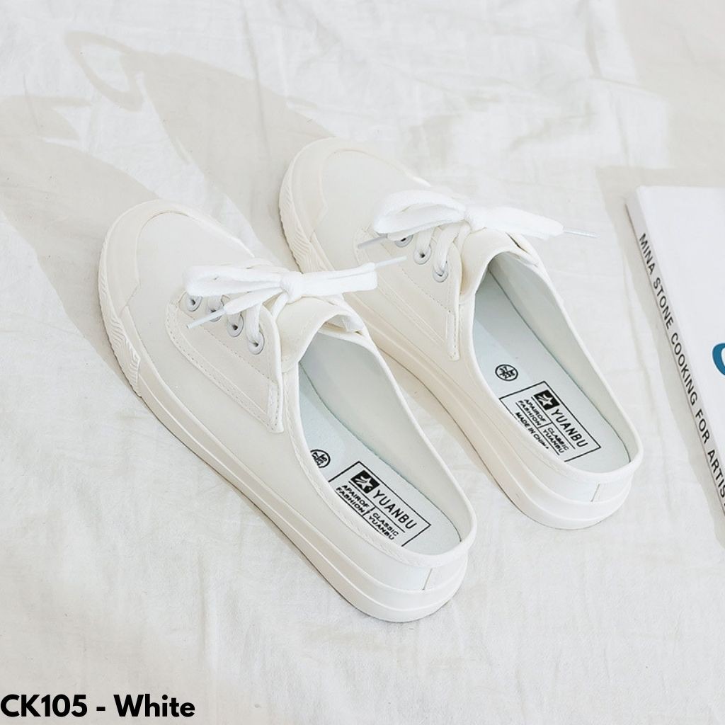 SEPATU SNEAKERS WANITA SELOP IMPORT KANVAS PUTIH HITAM REMAJA DEWASA PRAKTIS UNIK CANTIK POLOS CK105