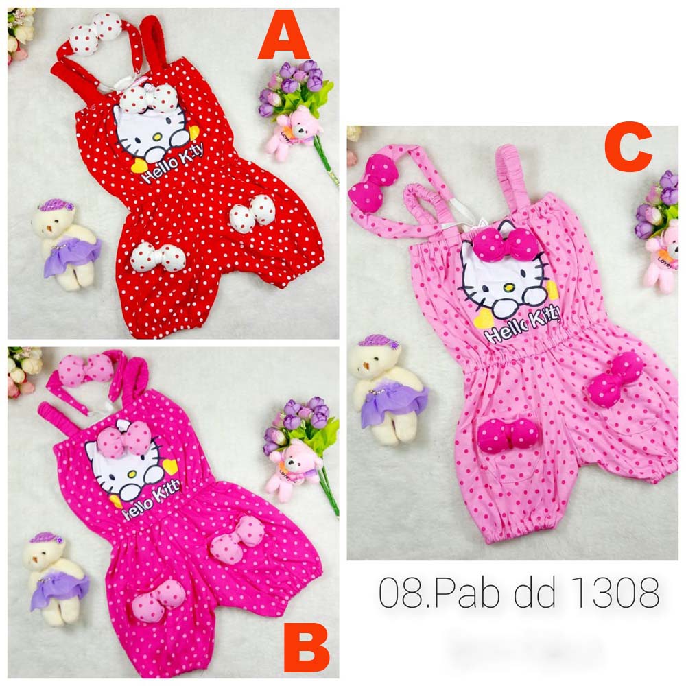 Baju Bayi Perempuan Cantik Jumpsuit Kitty Bonus Bandana