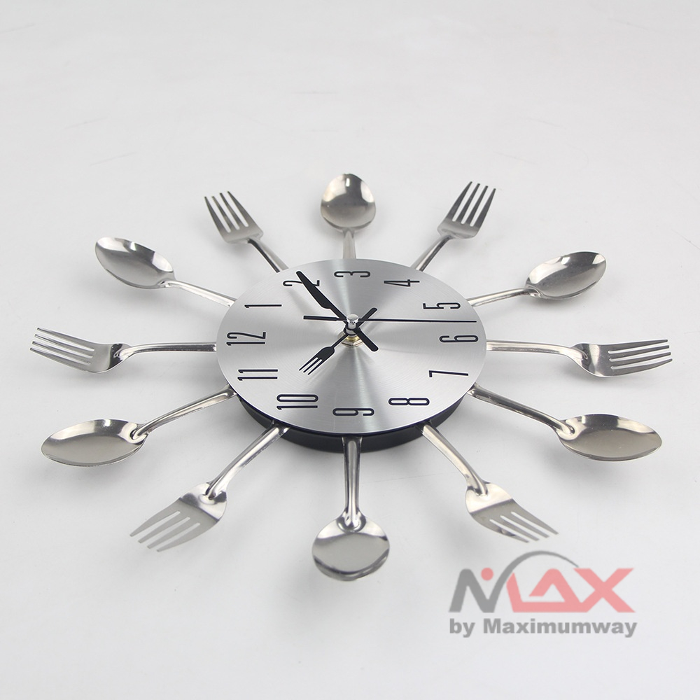 Jam Dinding 30cm tema Dapur sendok garpu asli dari metal untuk restoran cafe unik antik minimalis modern rumah makan 3D Creative Design Kuliner Sendok Garpu Stainless Steel Knife Fork Spoon Kitchen Restaurant Wall Clock Home Decoration Wall Clocks Tools