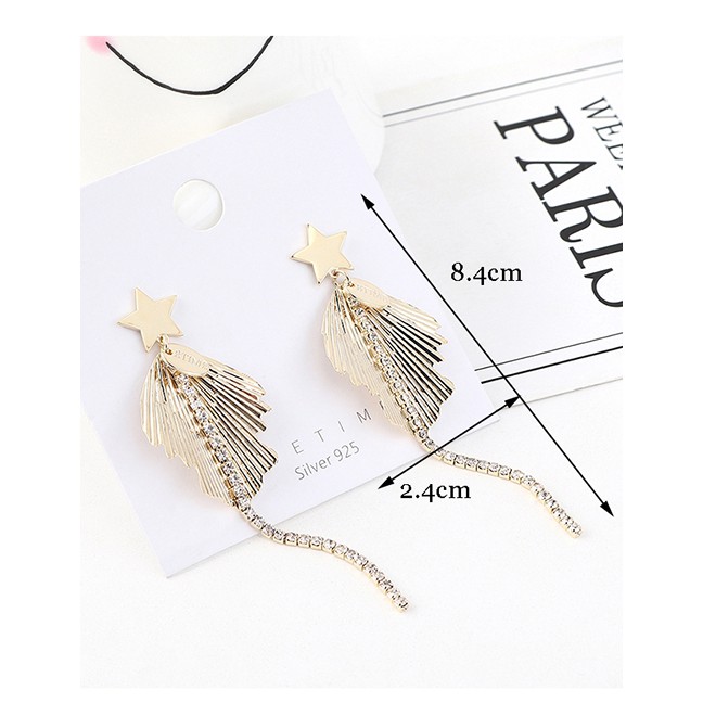 LRC Anting Tusuk Fashion Golden Real Gold-plated Little Star Tassel S925 Silver Pin Earrings Y63069