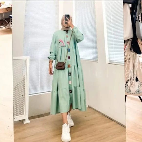 LOLY MIDI DRESS BL KATUN RAYON MIX SABLON BAJU MIDI DRES TERBARU KEKINIAN COCOK UNTUK SEGALA AKTIVITAS DAN KONDAGAN BAJU DRES 2022