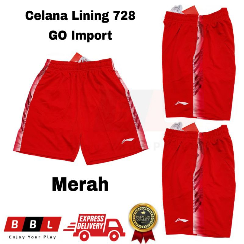 Celana Badminton Lining 728 Merah Grad Ori Import High quality training celana pendek bulutangkis