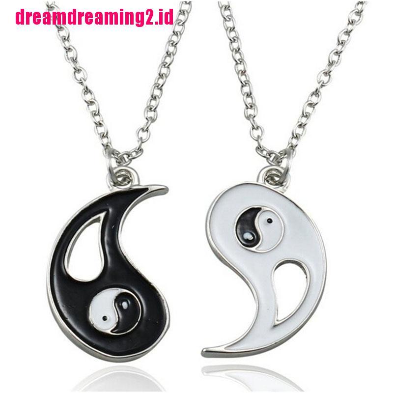 （✔✔❤2pcs Kalung Persahabatan Dengan Liontin Yin Yang Warna Hitam Putih Untuk Pasangan